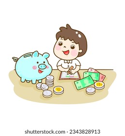 Cartoon kid have Thai money.