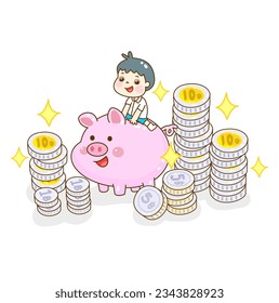 Cartoon kid have Thai money.