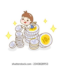 Cartoon kid have Thai money.