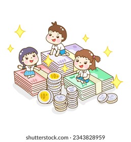 Cartoon kid have Thai money.
