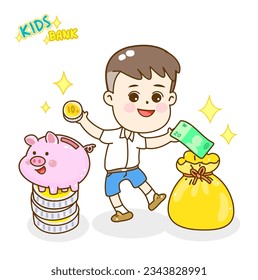 Cartoon kid have Thai money.
