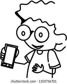 Cartoon kid holding iPod iPhone