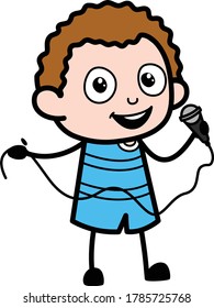 Cartoon Kid Holding Mic Design Illustration