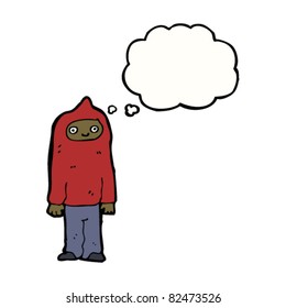 cartoon kid in hooded top with thought bubble