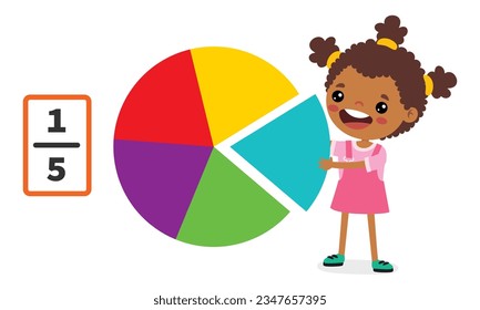Cartoon Kid Learning Fractions Subject