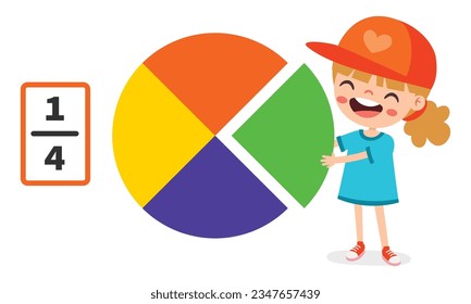 Cartoon Kid Learning Fractions Subject