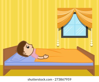 Cartoon Kid Lying on Bed