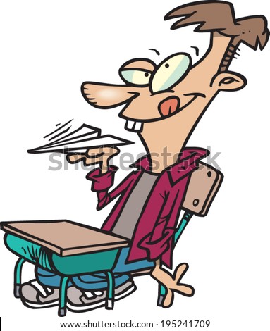 cartoon kid making airplanes in class