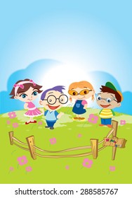 cartoon kid on grass