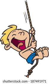 Cartoon Kid On A Rope Swing