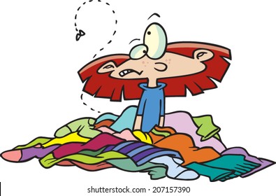 cartoon kid in a pile of dirty clothes