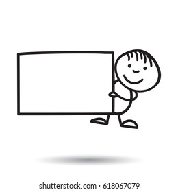Cartoon kid with placard in their hands. Vector illustration in line style on white background.