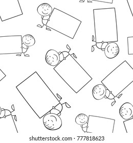 Cartoon kid with placard in their hands seamless pattern background. Business flat vector illustration. Placard sign symbol pattern.