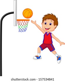 Cartoon kid playing basket ball