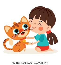 Cartoon Kid Playing With Cat