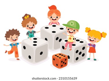 Cartoon Kid Playing With Dice