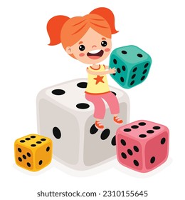 Cartoon Kid Playing With Dice