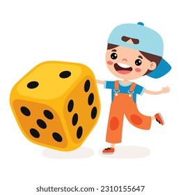 Cartoon Kid Playing With Dice