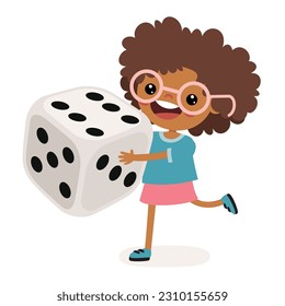 Cartoon Kid Playing With Dice