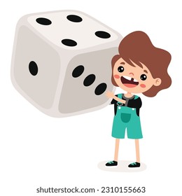 Cartoon Kid Playing With Dice