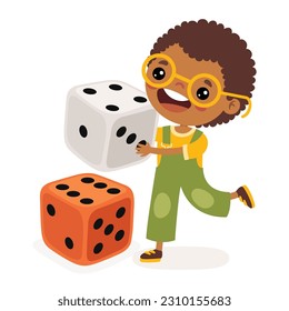 Cartoon Kid Playing With Dice