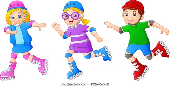 Cartoon kid playing Roller Skates