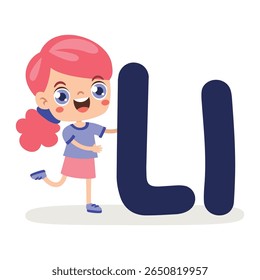 Cartoon Kid Posing With Letter