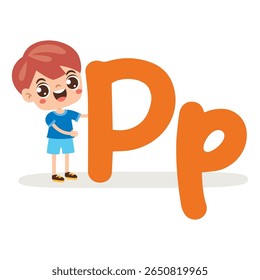Cartoon Kid Posing With Letter