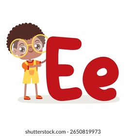 Cartoon Kid Posing With Letter