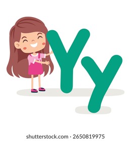 Cartoon Kid Posing With Letter