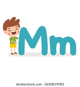 Cartoon Kid Posing With Letter