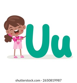 Cartoon Kid Posing With Letter