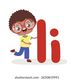 Cartoon Kid Posing With Letter