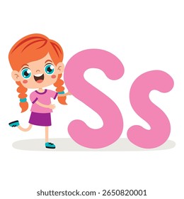 Cartoon Kid Posing With Letter