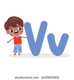 Cartoon Kid Posing With Letter