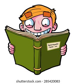 cartoon kid reading book
