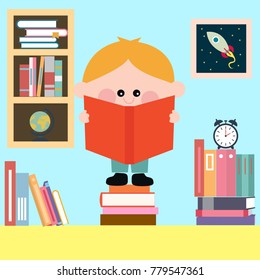 Cartoon kid reading book
