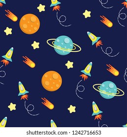 cartoon kid rocket galaxy pattern seamless with vector design