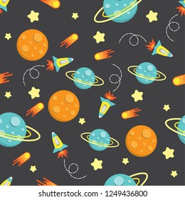 cartoon kid rocket galaxy pattern seamless with vector design