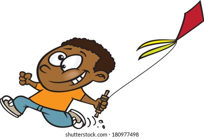 cartoon kid running with a kite