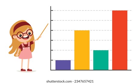 Cartoon Kid Showing Bar Graph