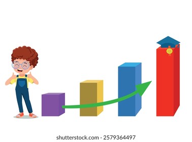 Cartoon Kid Showing Bar Graph Pro Vector