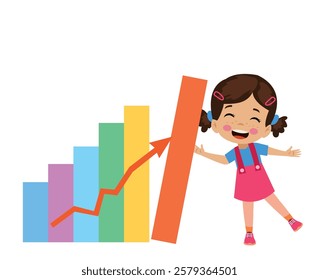 Cartoon Kid Showing Bar Graph Pro Vector