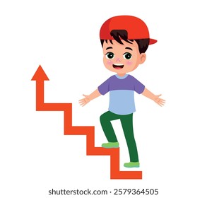 Cartoon Kid Showing Bar Graph Pro Vector