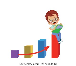 Cartoon Kid Showing Bar Graph Pro Vector