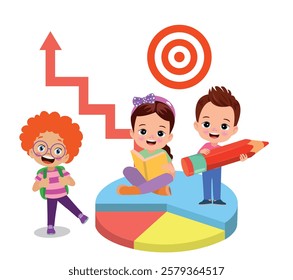 Cartoon Kid Showing Bar Graph Pro Vector