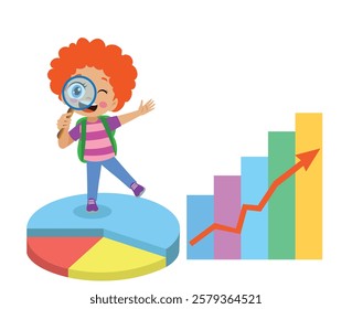 Cartoon Kid Showing Bar Graph Pro Vector