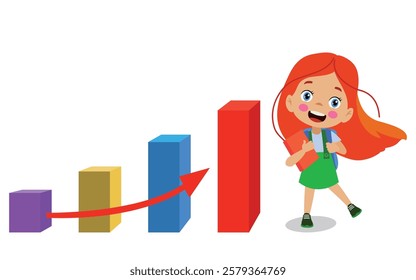 Cartoon Kid Showing Bar Graph Pro Vector