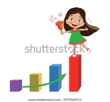 Cartoon Kid Showing Bar Graph Pro Vector