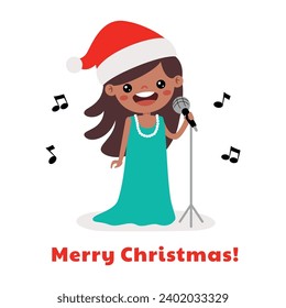 Cartoon Kid Singing At Christmas